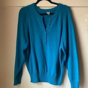 Vintage acrylic blue knit long sleeve button sweater